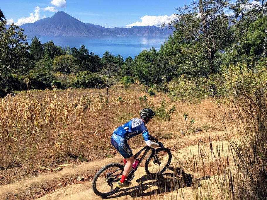 Biking past the beautiful Lake Atitlán