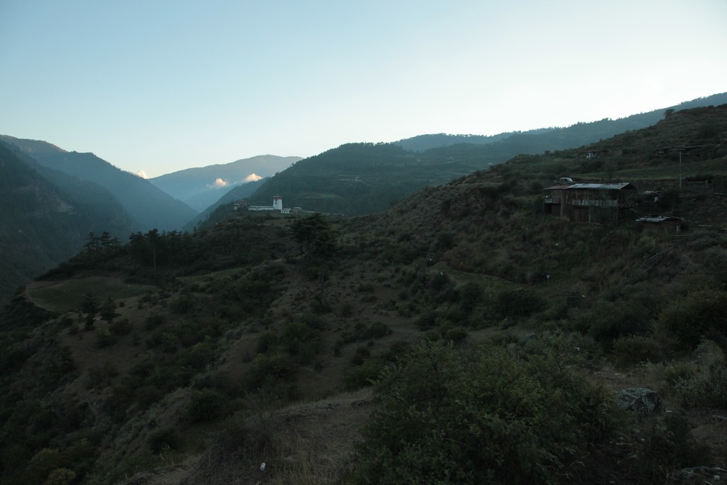 Dobji Dzong is nestled high up in the hills