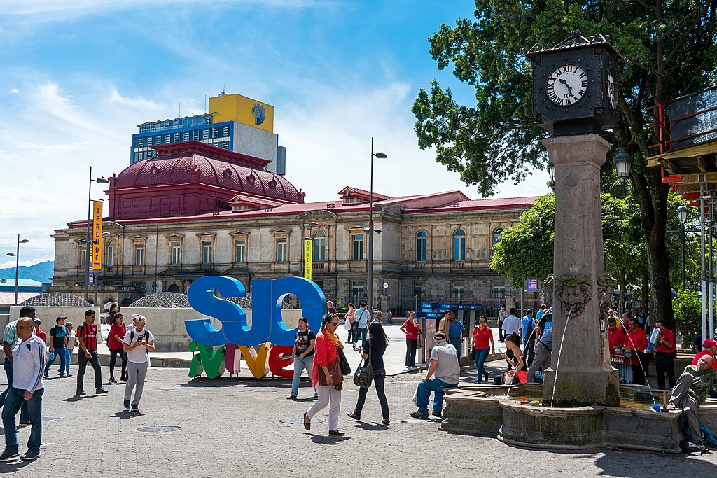 Afternoon scene in front of the National Theater of Costa Rica