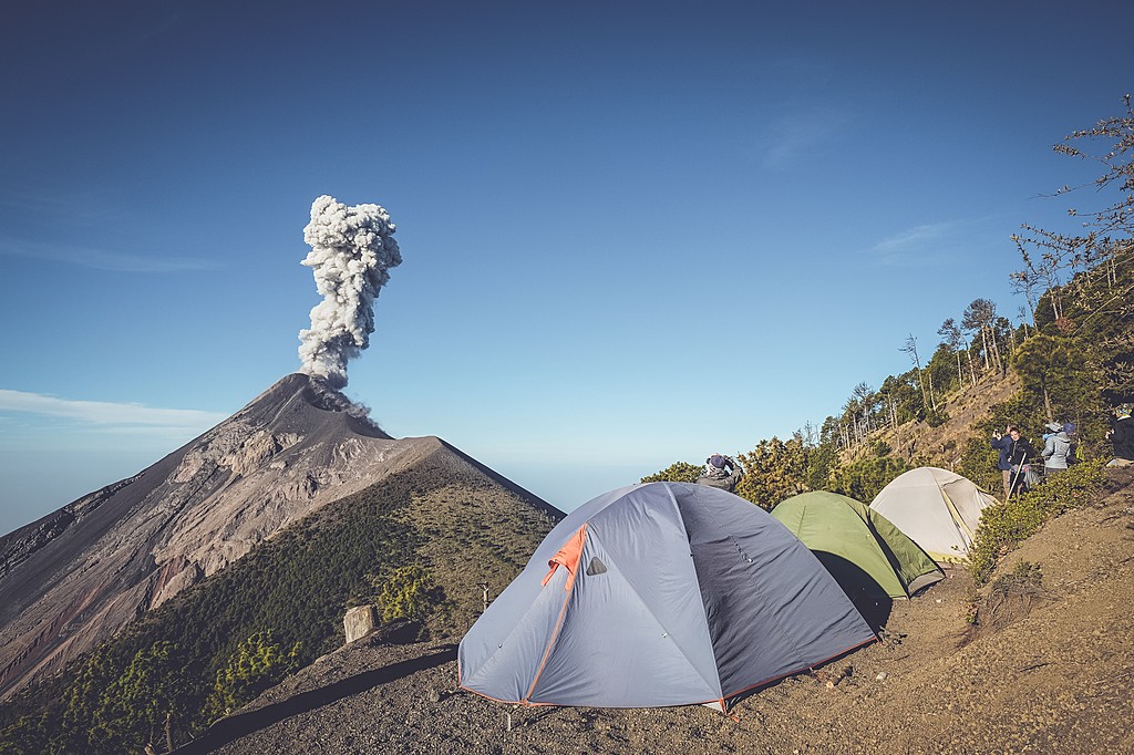 Fuego volcanic eruptions seen from the campsite.