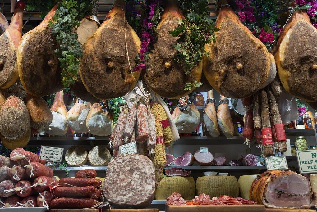 Various cured meats in the Mercato Centrale