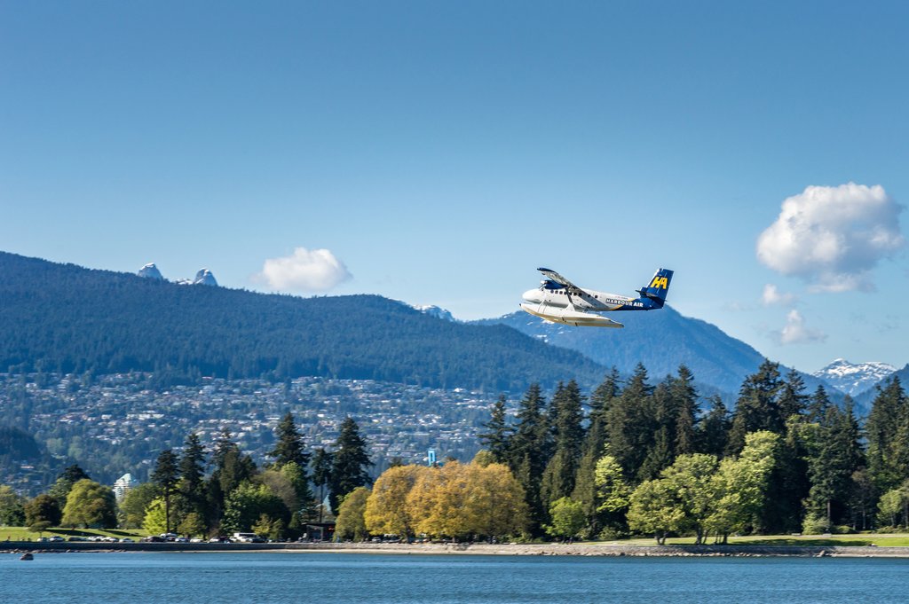 Float plane departing downtown Vancouver