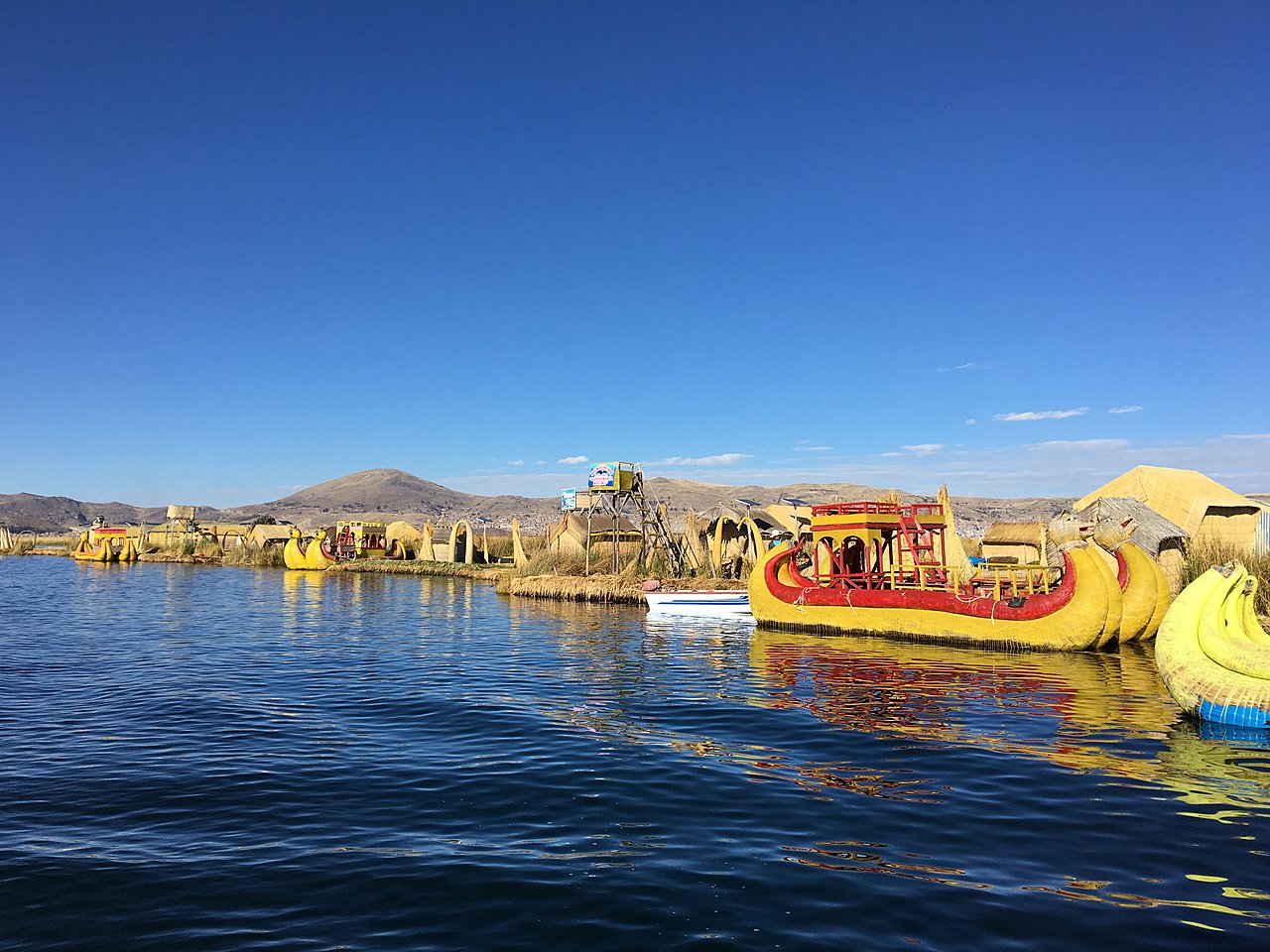 Reed boats in Lake Titicaca near Puno.