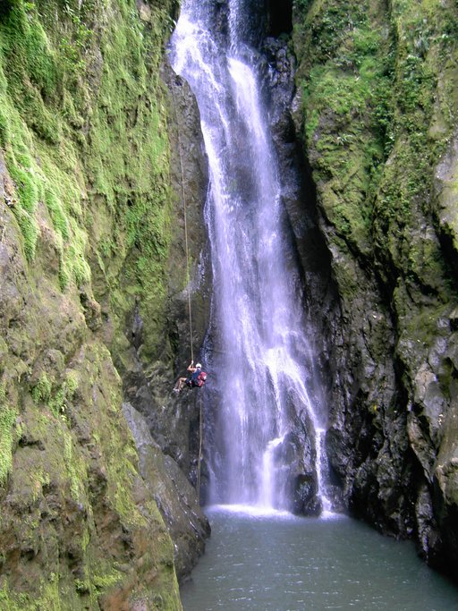 Rappeling down a waterfall in La Fortuna