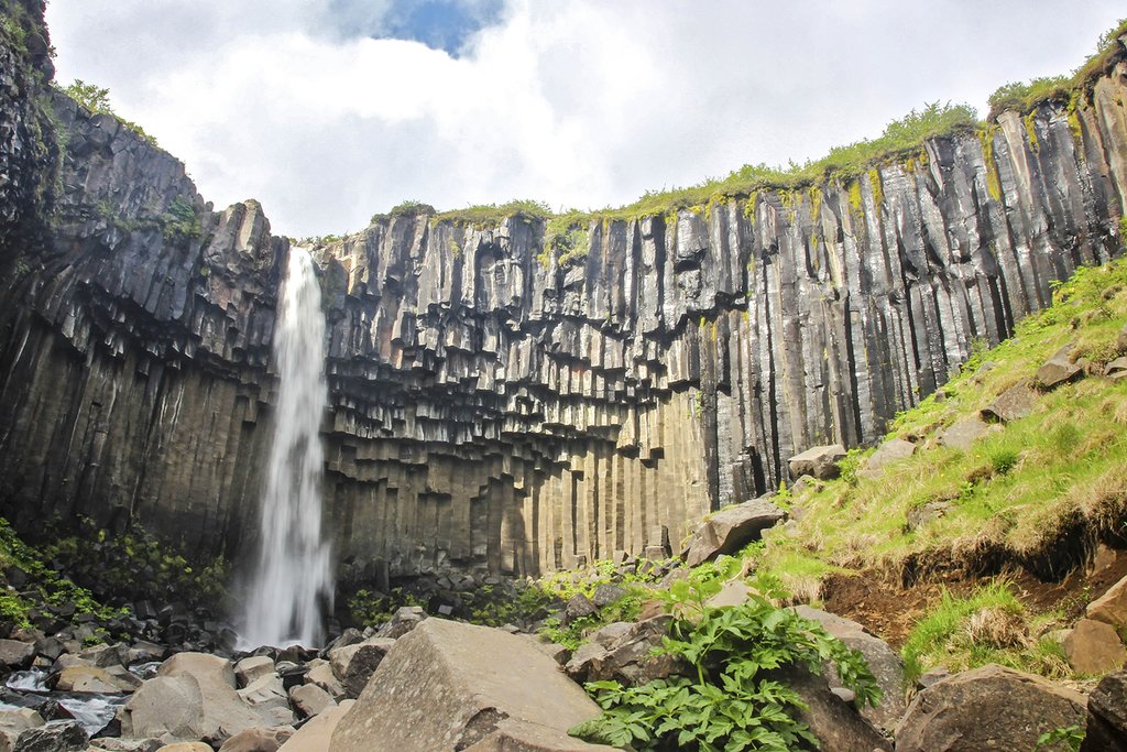 Svartifoss waterfall, with its geometric columns of rock, is one of Skaftafell's highlights
