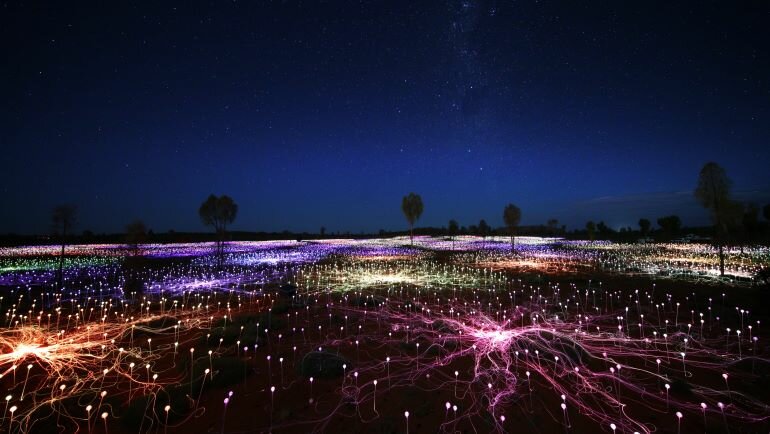 Morning Uluru Sunrise and Field of Light Installation