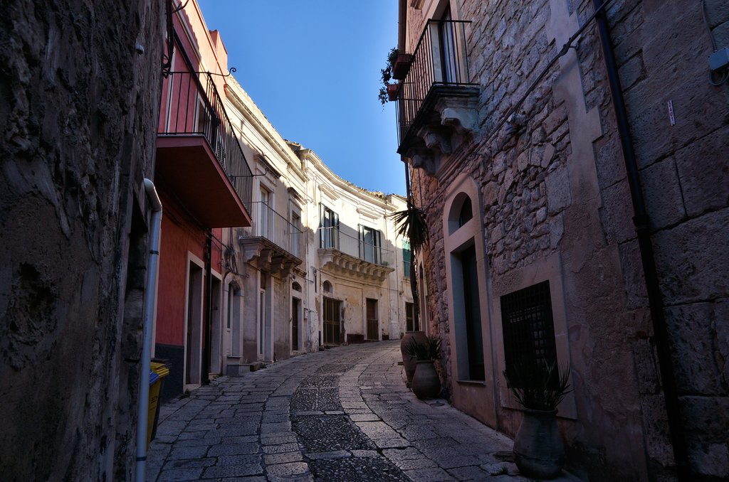 Italy - Sicily - Ragusa Ibla - A street leads up through Ragusa Ibla's historic center