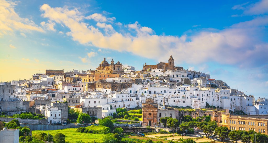 Ostuni skyline at sunset, Brindisi, Puglia