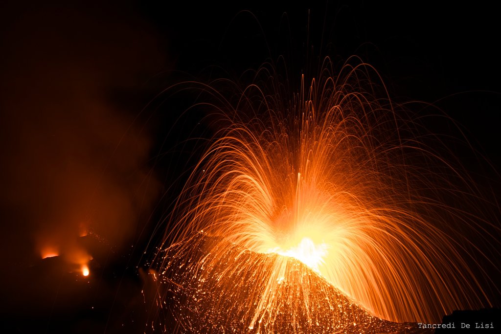 The erupting Stromboli volcano