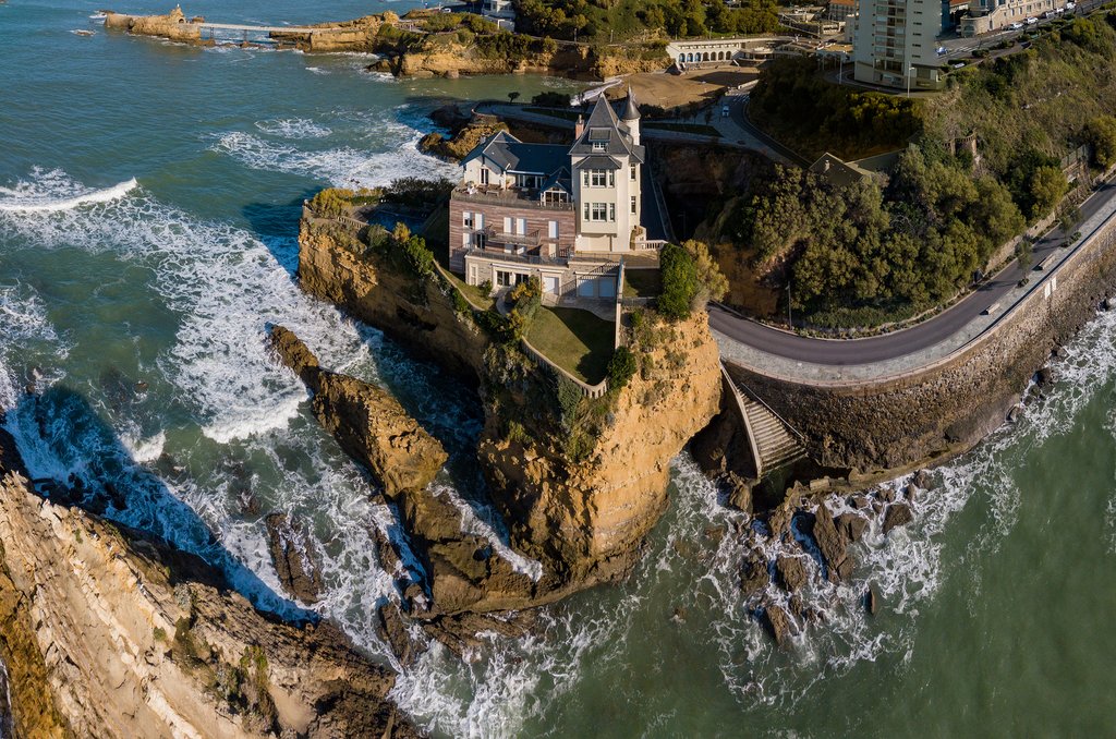 The Villa Beltza on the cliffs of the rocky coastline of Biarritz, French Basque Country
