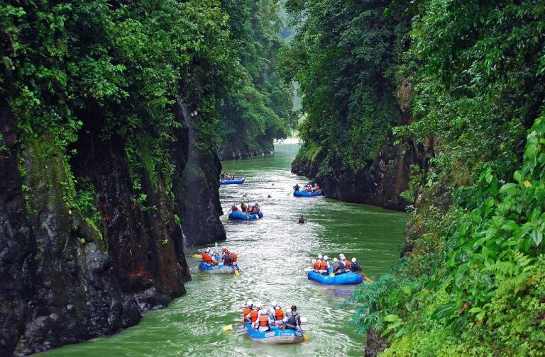 Rafting through a canyon on the Pacuare River