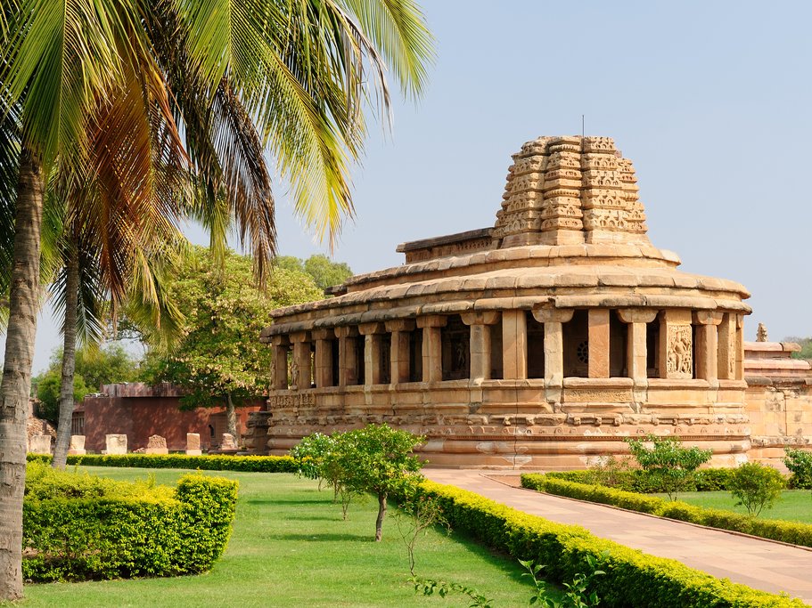 One of Indian temples in the complex of ancient ruins in the Aihole vilage in India