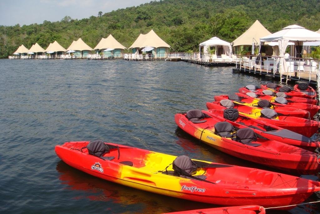 Go kayaking along the river in Koh Kong's beautiful 4 Rivers Floating Lodge