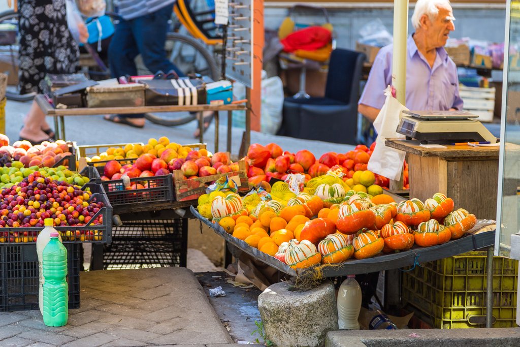 A fruit stand in the downtown market
