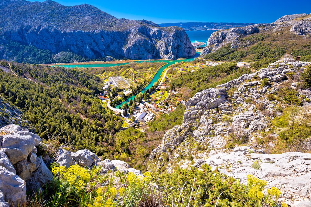 The Cetina River with Omiš and the Adriatic in the distance