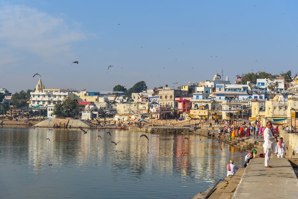The banks of Pushkar holy lake are a famous bathing spot for pilgrims