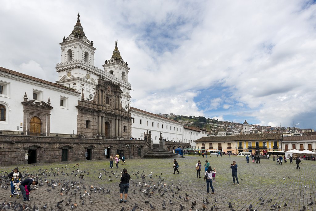 View of the Plaza and Church of San Francisco in the city of Quito