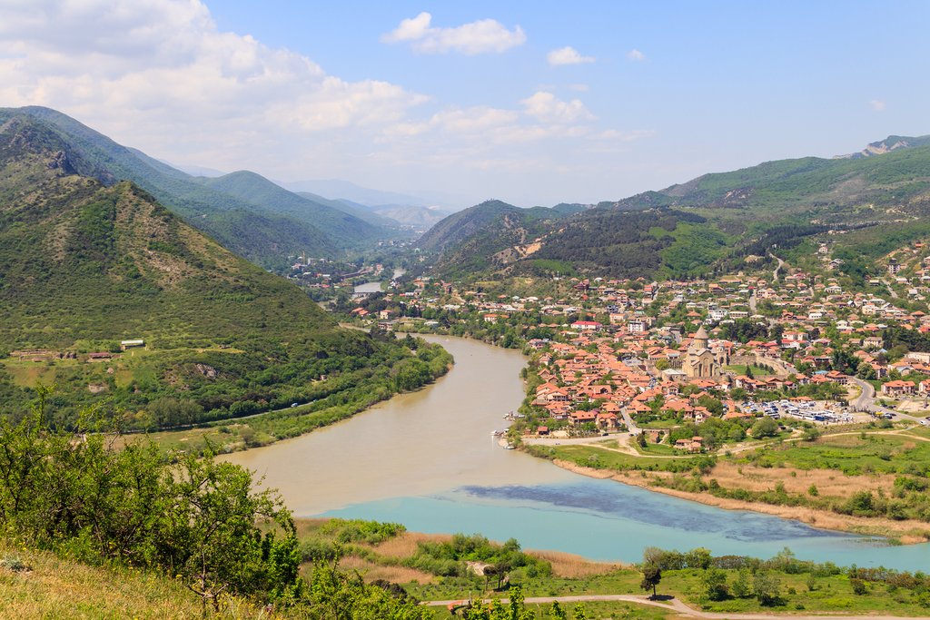 View of Mtskheta and the confluence of Mtkvari and Aragvi Rivers