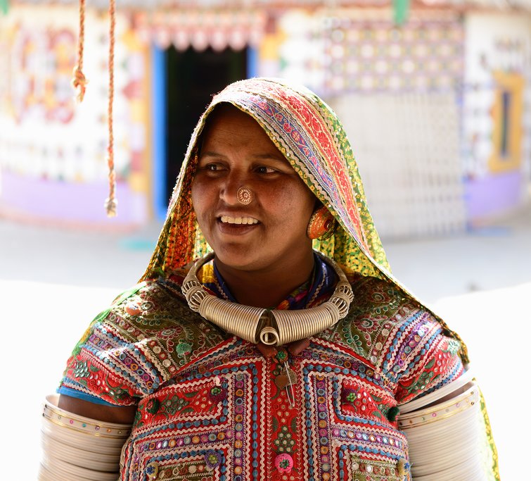 A woman in Kutch wearing her traditional dress