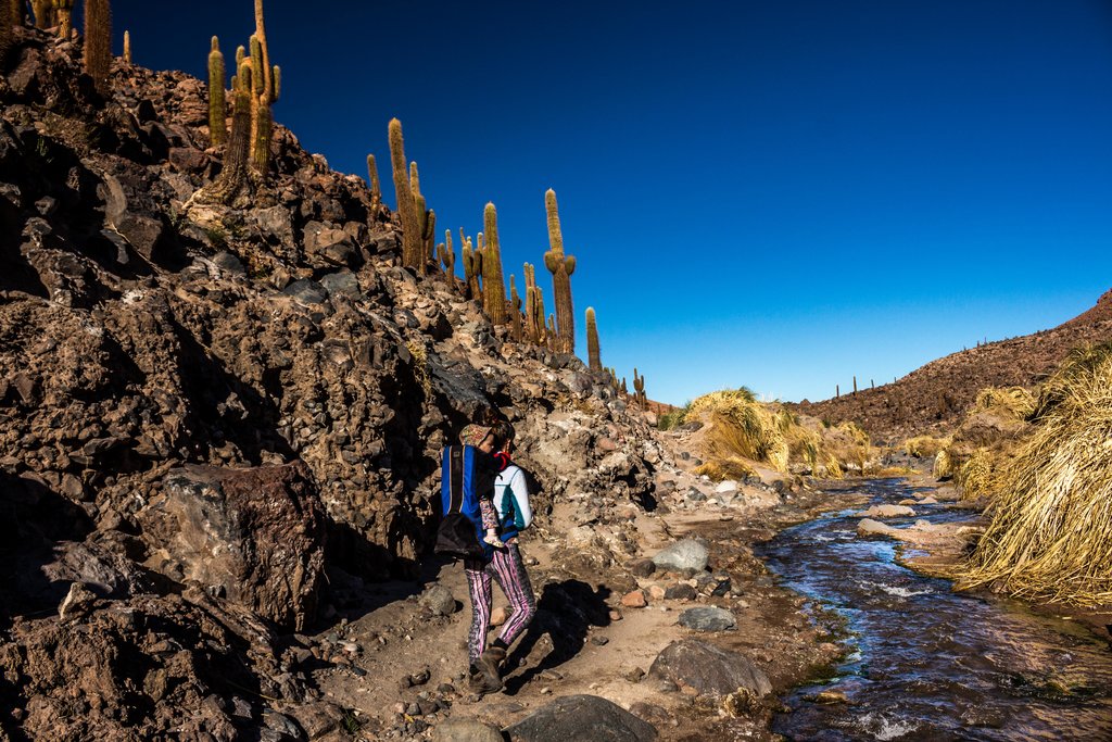 Hiking amid the rocky, cactus-lined scenery near Guatín