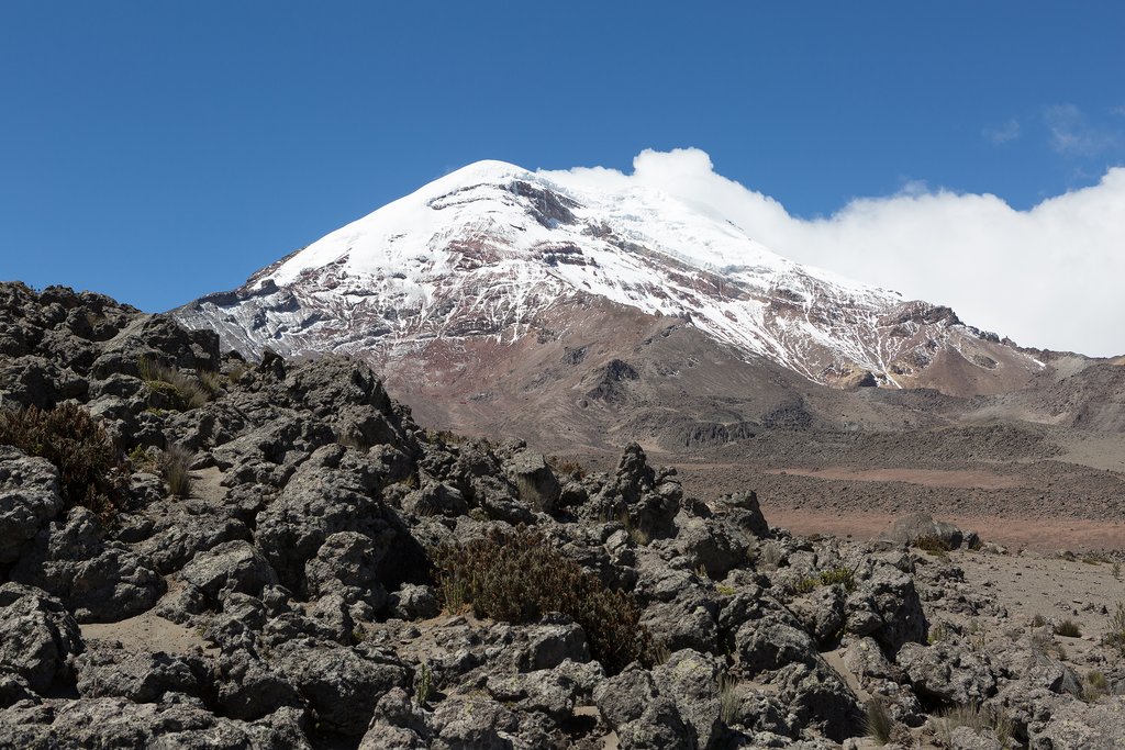 On clear days, the impressive Chimborazo Volcano towers for miles around
