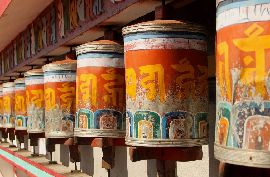 Prayer wheels at Zang Dhok Palri Phodang monastery