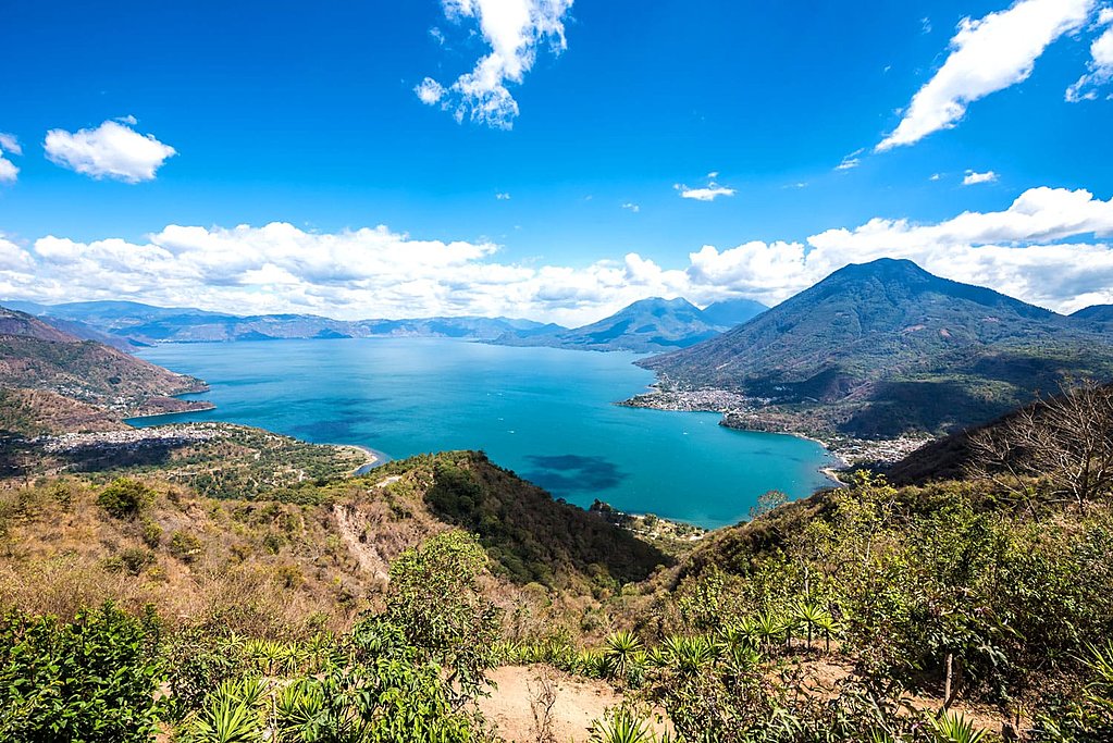 Blue skies over Lake Atitlán.