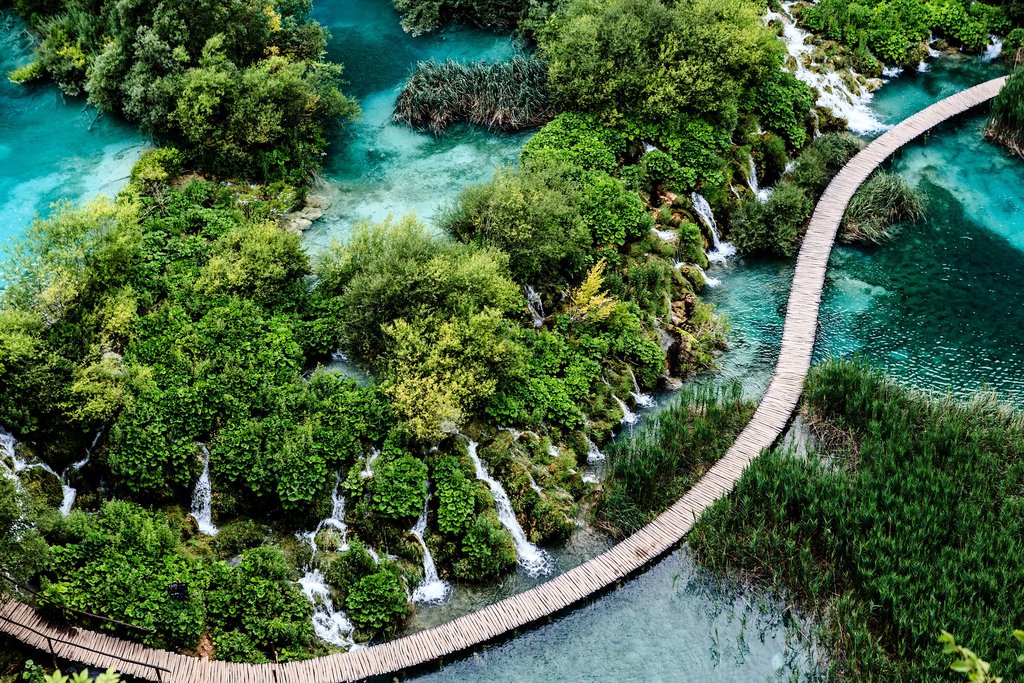 Boardwalk snakes through Plitvice Lakes National Park