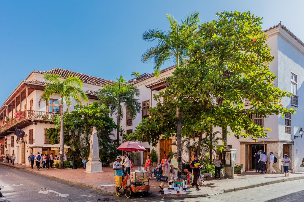 A leafy street corner in Cartagena.