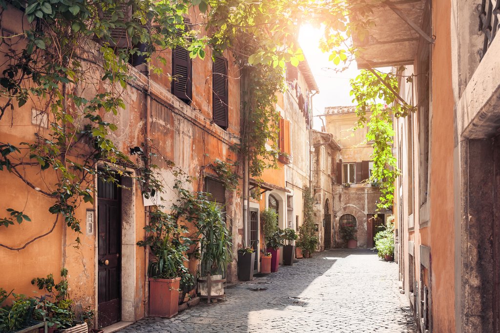Sunlit street in Trastevere