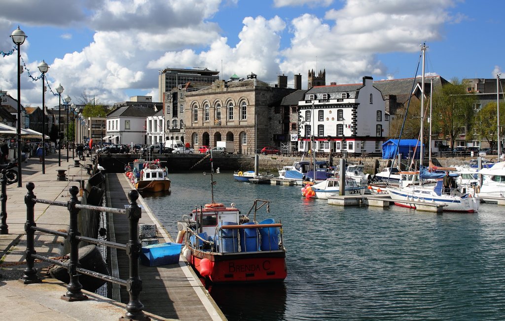 Plymouth's bustling harbor.
