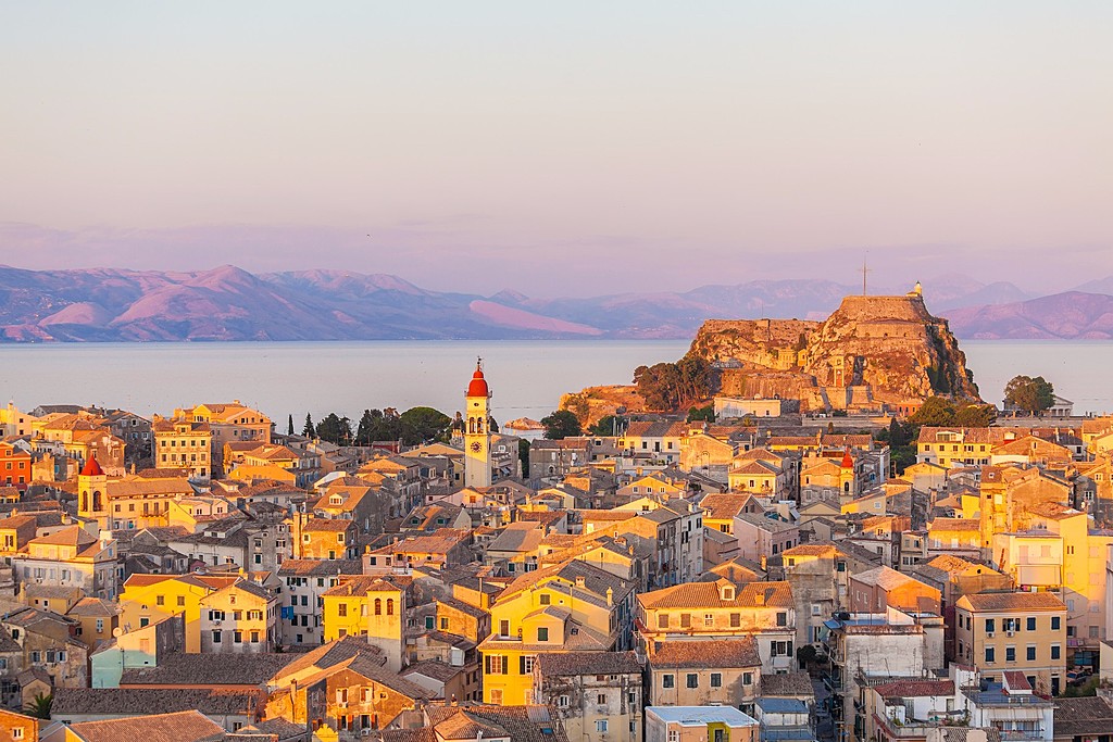 Sunset over town and the Old Fortress