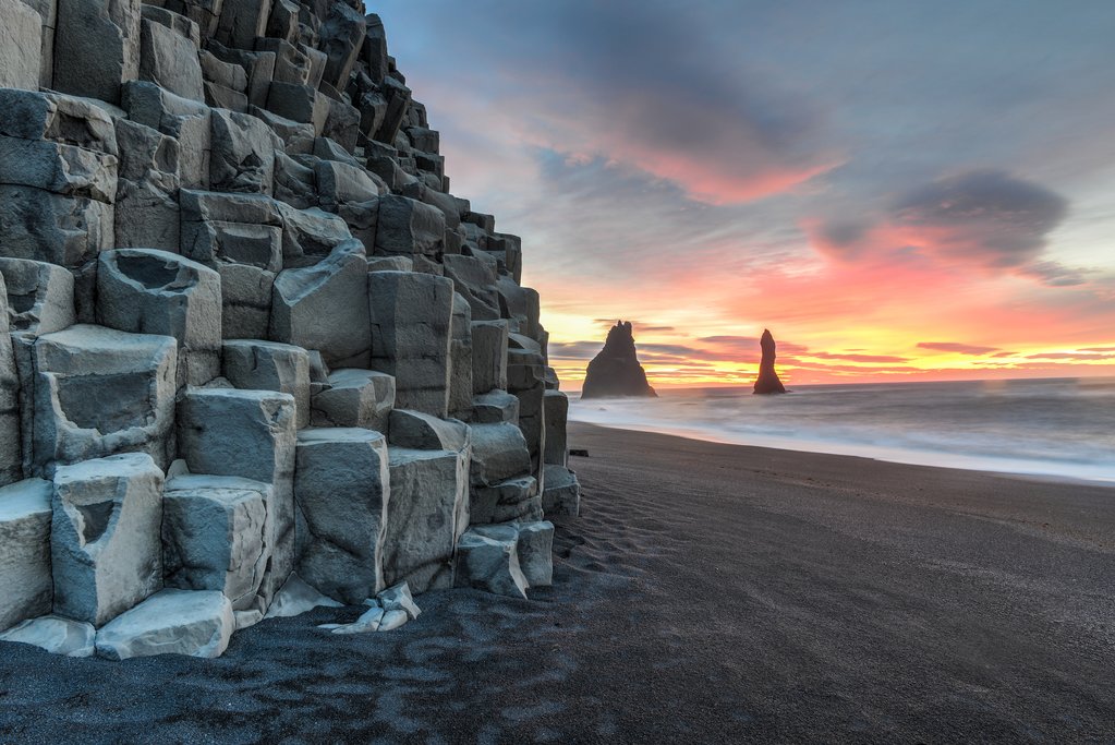 Basalt formations on Reynisfjara black sand beach