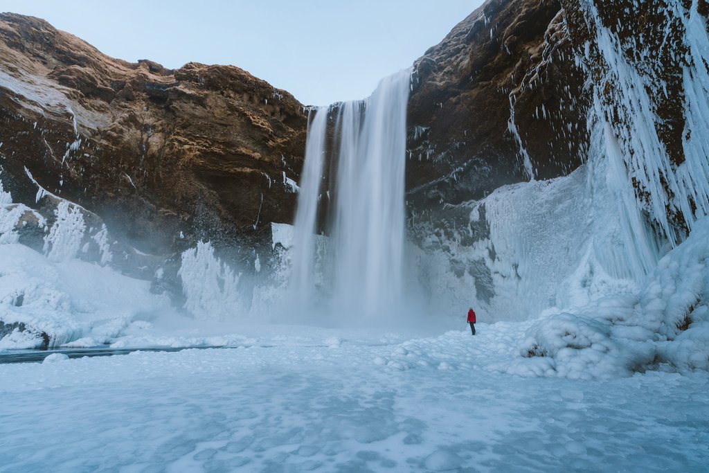 Skogafoss waterfall in winter