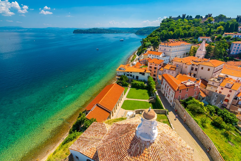 Save Download Preview Aerial panoramatic view of Piran city,