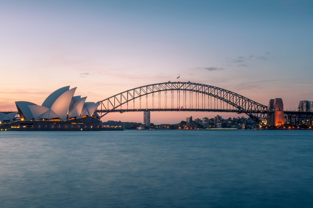Sydney Opera House and Sydney Harbour Bridge at Dusk