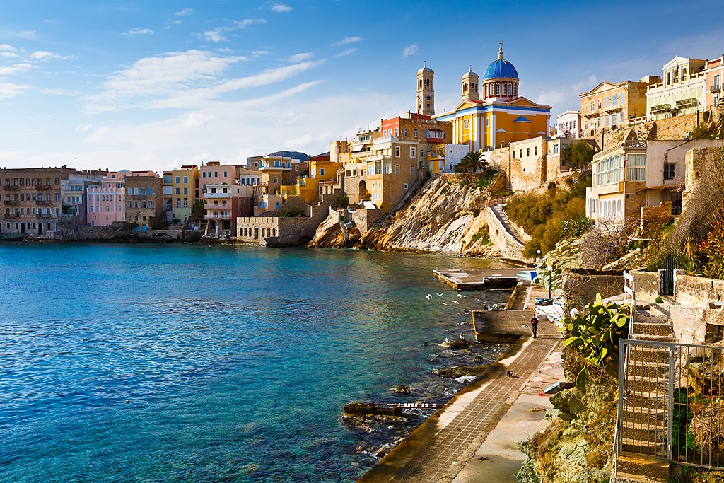 Harborfront Views of Beautiful Syros Island