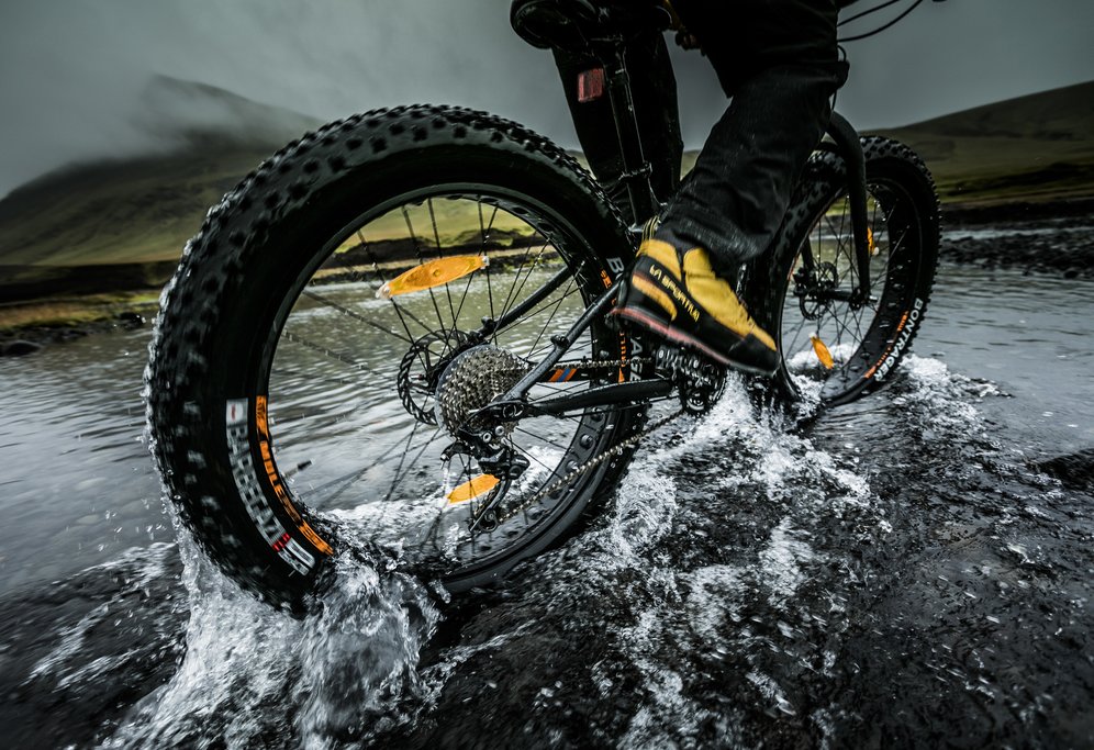 Bikes with wide tires - known as 'fatbikes' - will help you navigate the loose terrain and water crossings