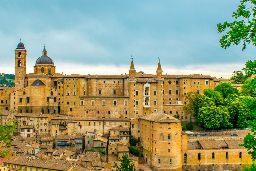 The rooftops of Urbino's medieval old town and Ducal Palace.
