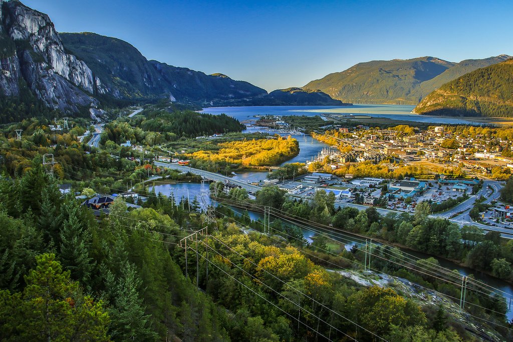 Morning light over Squamish, a popular rock climbing destination