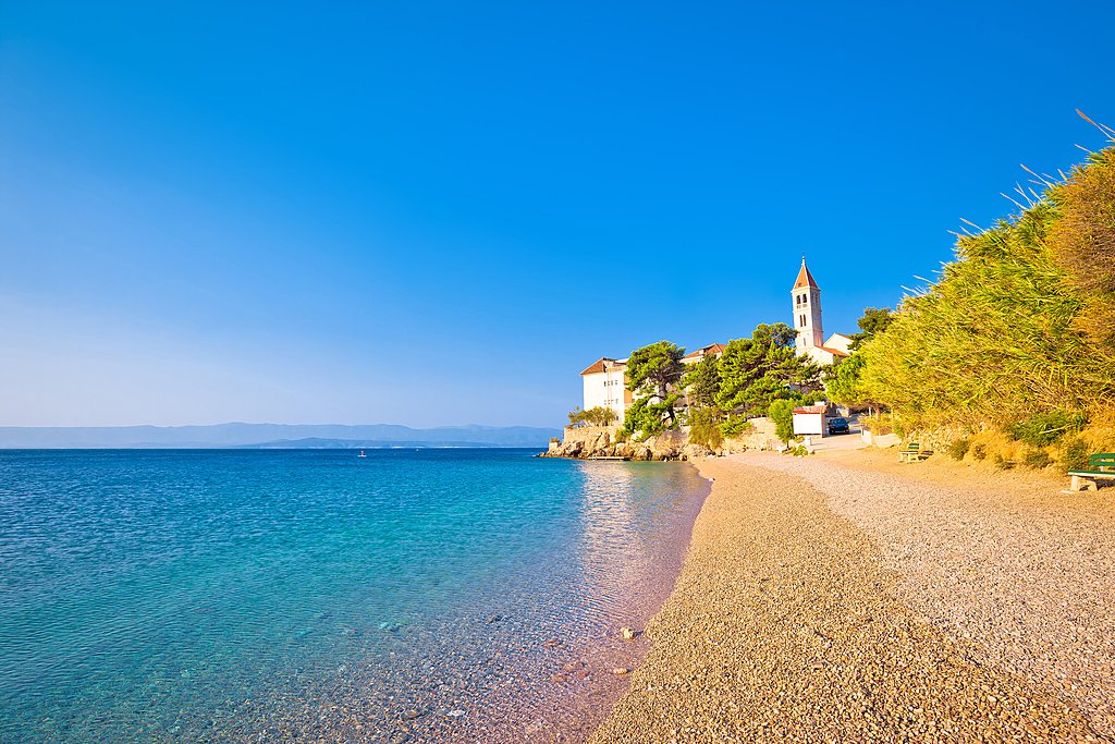A pebble beach near Bol on the island of Brač