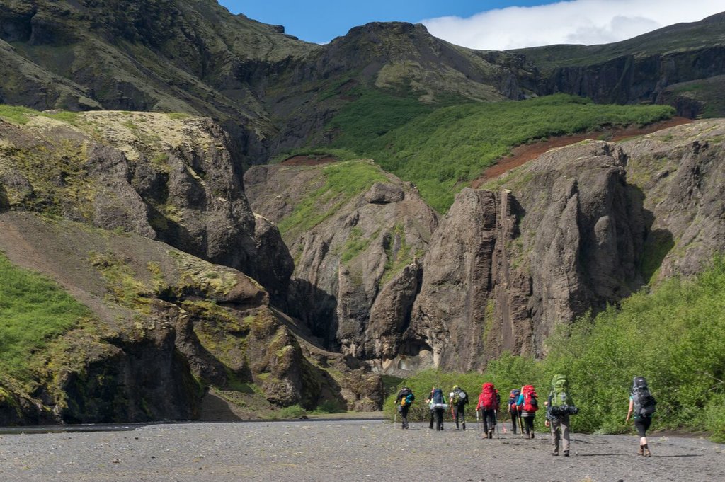 Approaching the looming cliffs of the Núpstaðarskógar Valley
