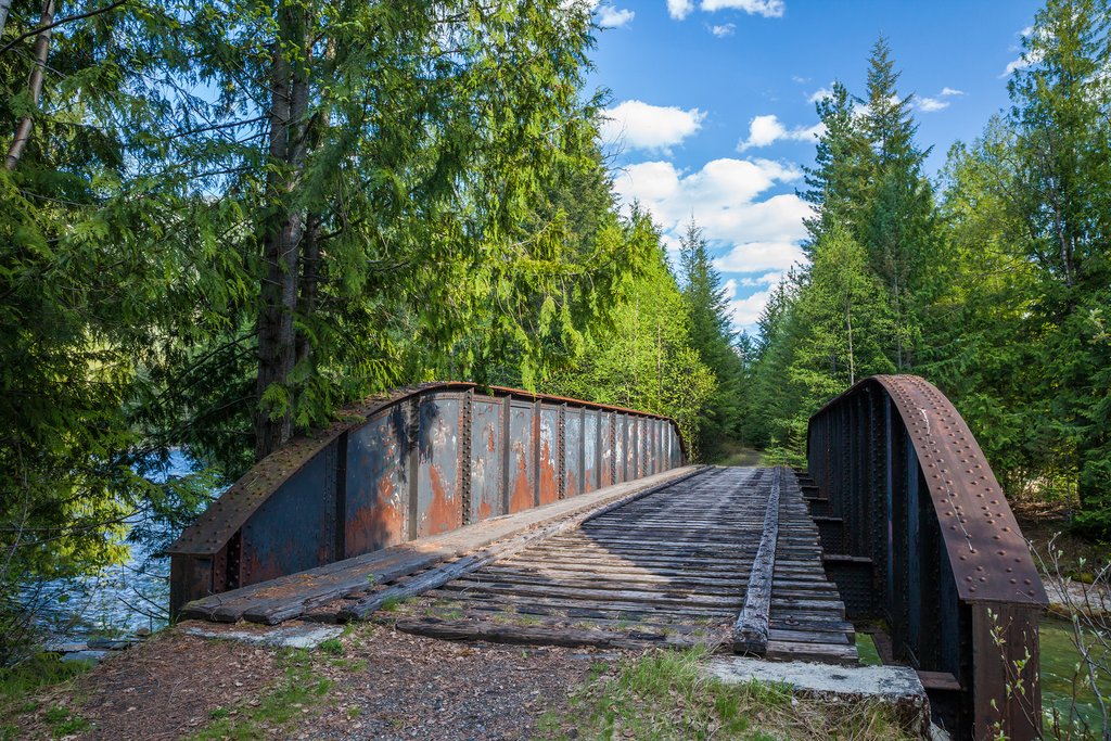 Abandoned train bridge turned biking trail near Slocan
