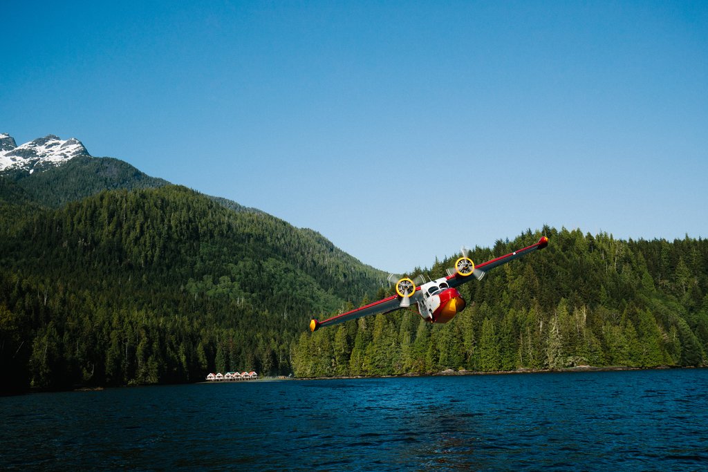 Floatplane that takes guests to and from Nimmo Bay Resort