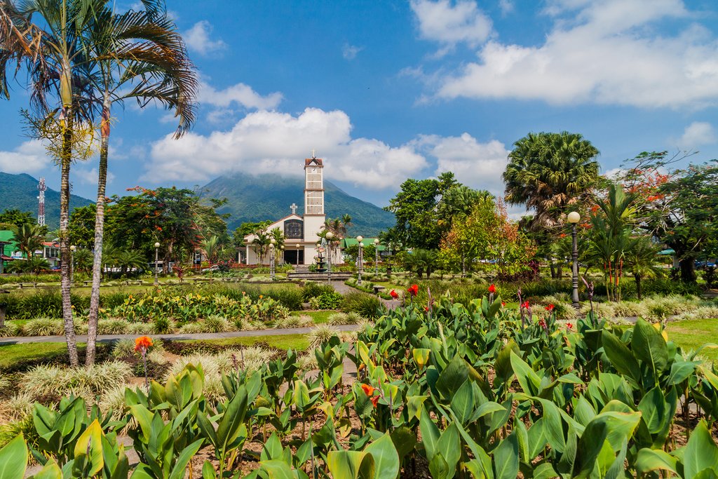 The town of La Fortuna, with Arenal Volcano in the background