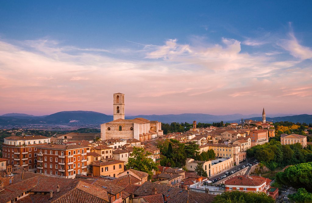 Sunset over Perugia's beautiful historic center.