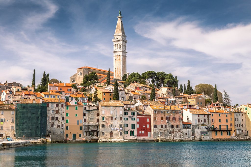 St. Euphemia church stands out amid Rovinj's colorful buildings