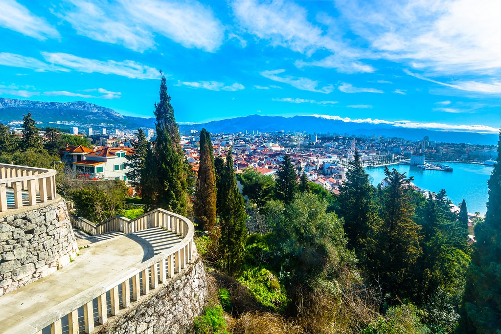 View of Split and its bay from atop Marjan Hill