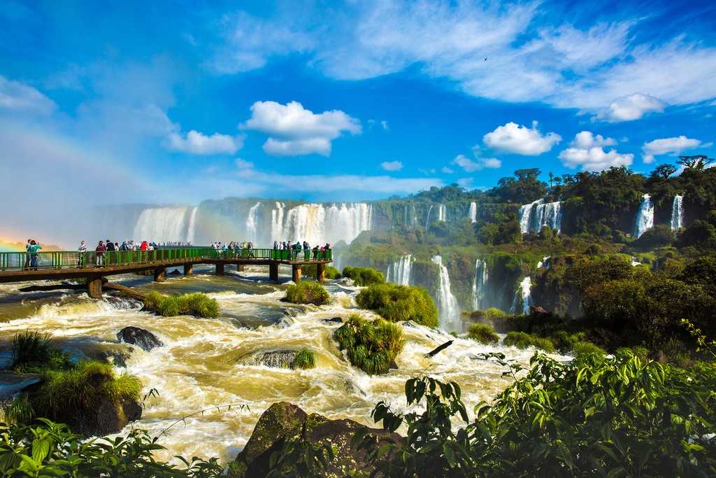 Numerous platforms that are built out into the rushing water enable tourists to get a better view