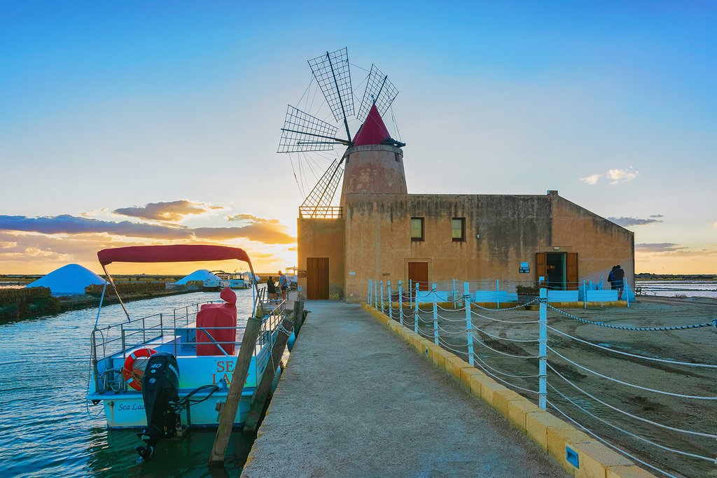 Italy - Sicily - Marsala - Windmill at the salt evaporation pond in Marsala